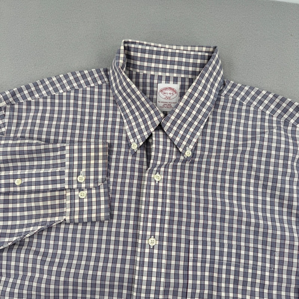 Brooks Brothers 346 Long Sleeve Dress Shirt Men's 16.5-34/35 White/Blue Plaid